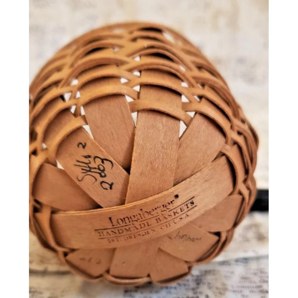 Cottagecore Small Hanging Longaberger Basket with Leather Handle - Signed 2003